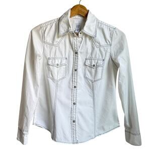 Gap XS White Western Style Button Down Shirt with Contrast Stitching Y2K